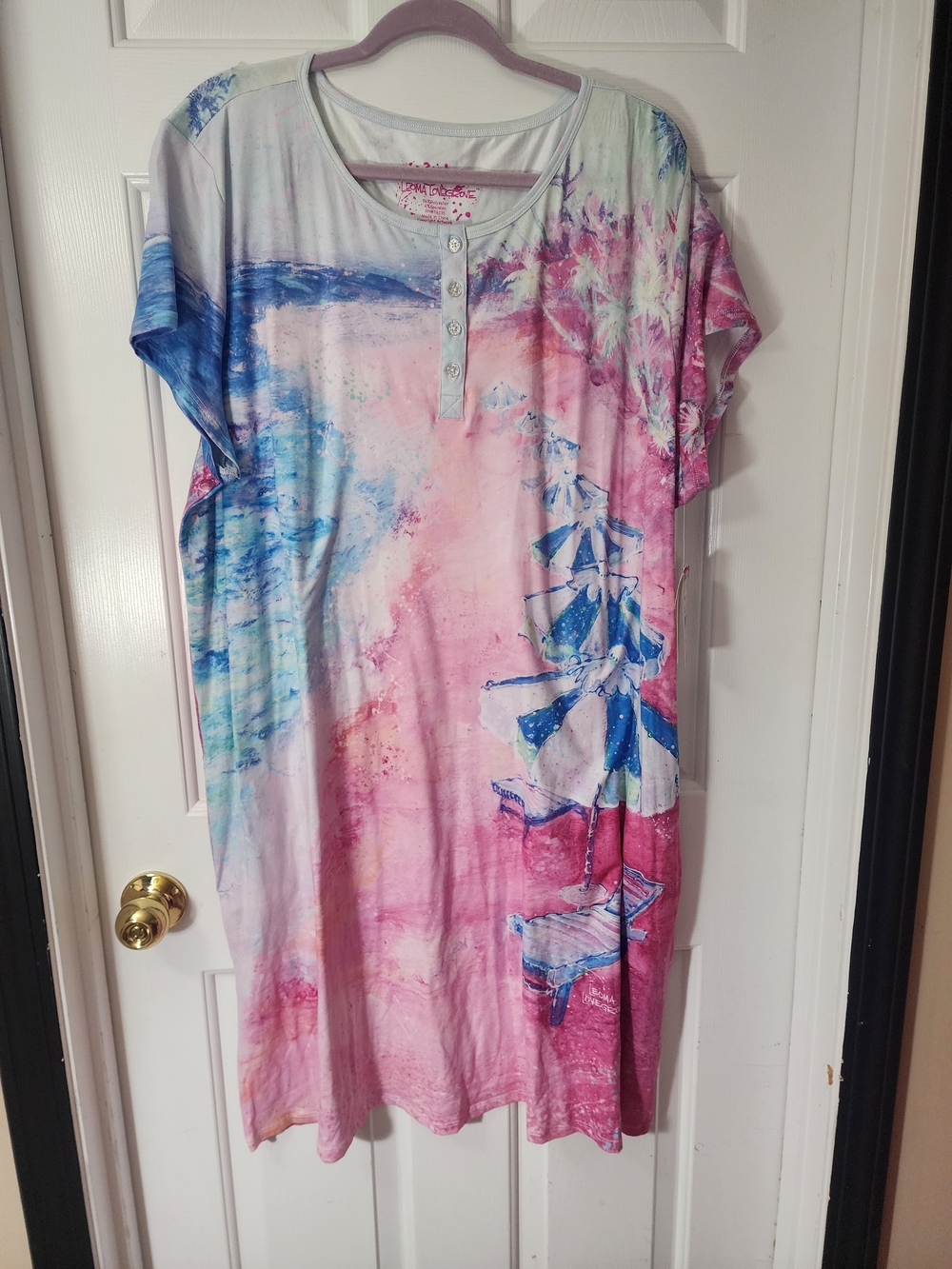 Leoma Lovegrove  Pink & Blue Tie-Dye "Lido Beach" Nightgown Sz XXL